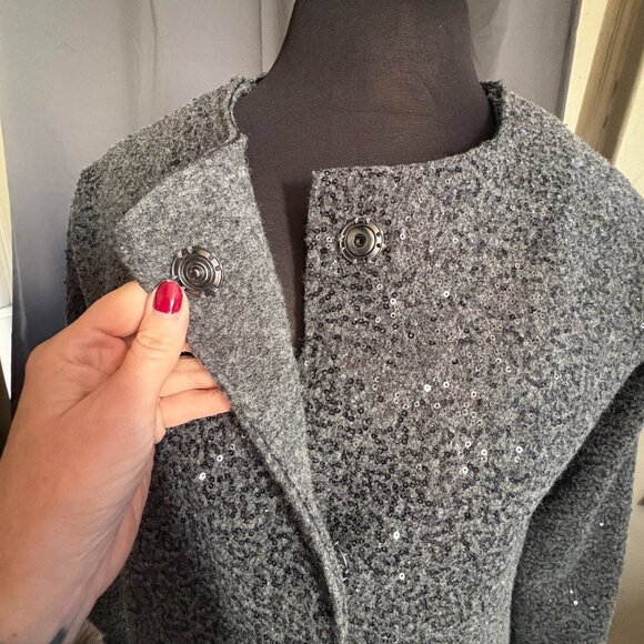 ZARA Womens Long Sleeve Three Button Sequin Knit Coat Gray Size Large - Picture 3 of 7